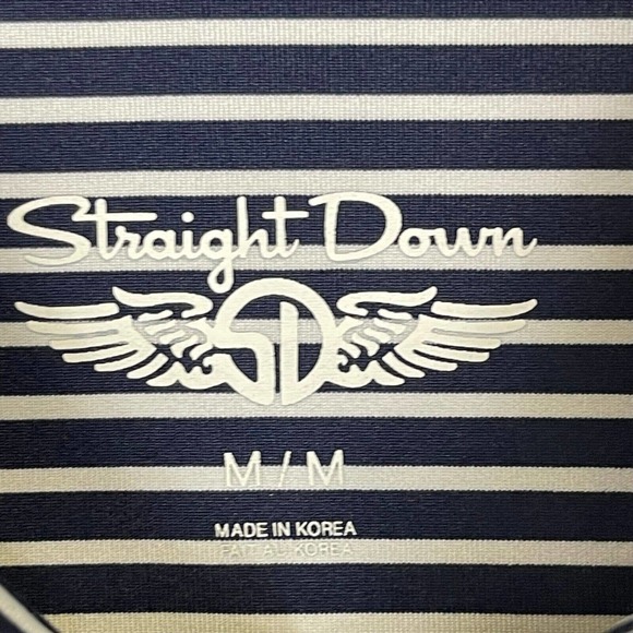 Straight Down‎ Golf Polo Shirt Mens M Blue Striped Embroidered Logo On Chest - Picture 5 of 12